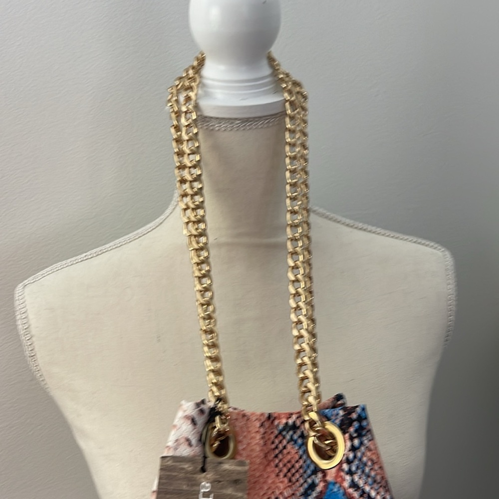 Peach,Blue And Black Python Draw String Mini Bag - image 3